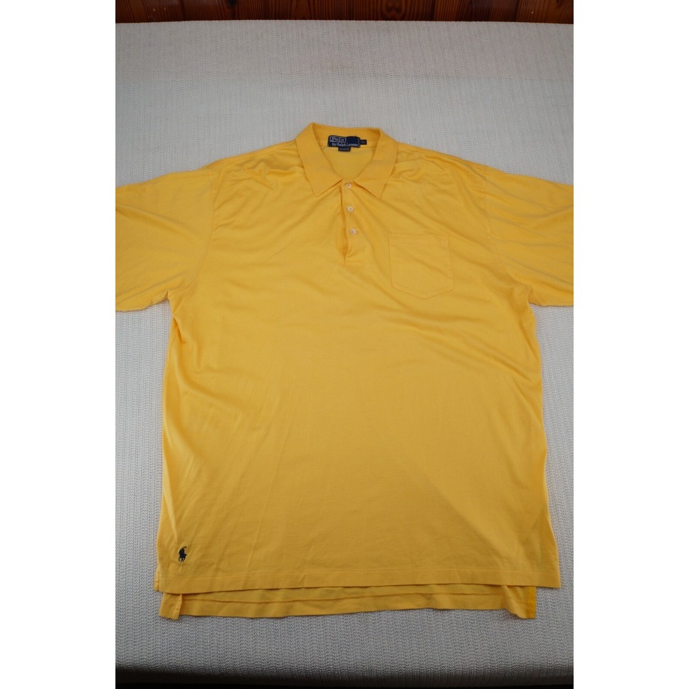 Polo Ralph Lauren Shirt Mens Extra Large Yellow Blue Pony Logo Fine Cotton Golf